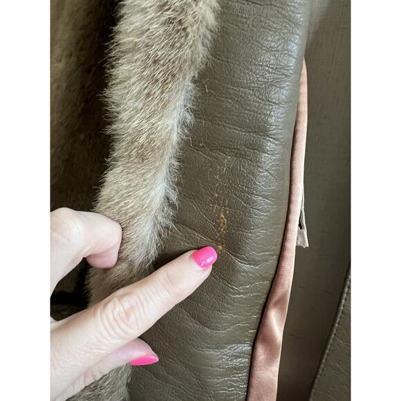 Vintage 1960’s Faux Fur Leather Penny Lane Belted Trench Coat Sz Small - Picture 10 of 16